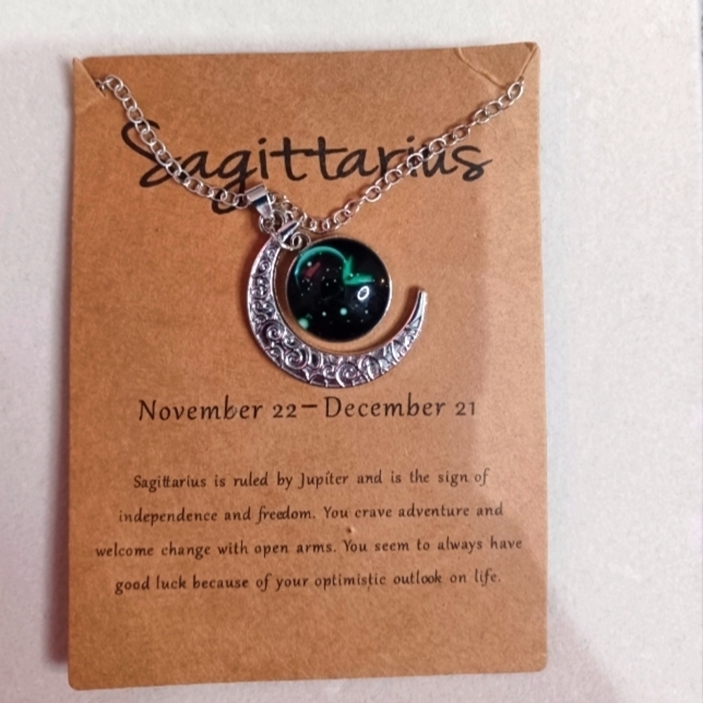 NWT Sagittarius Moon Constellation Silver Tone Necklace